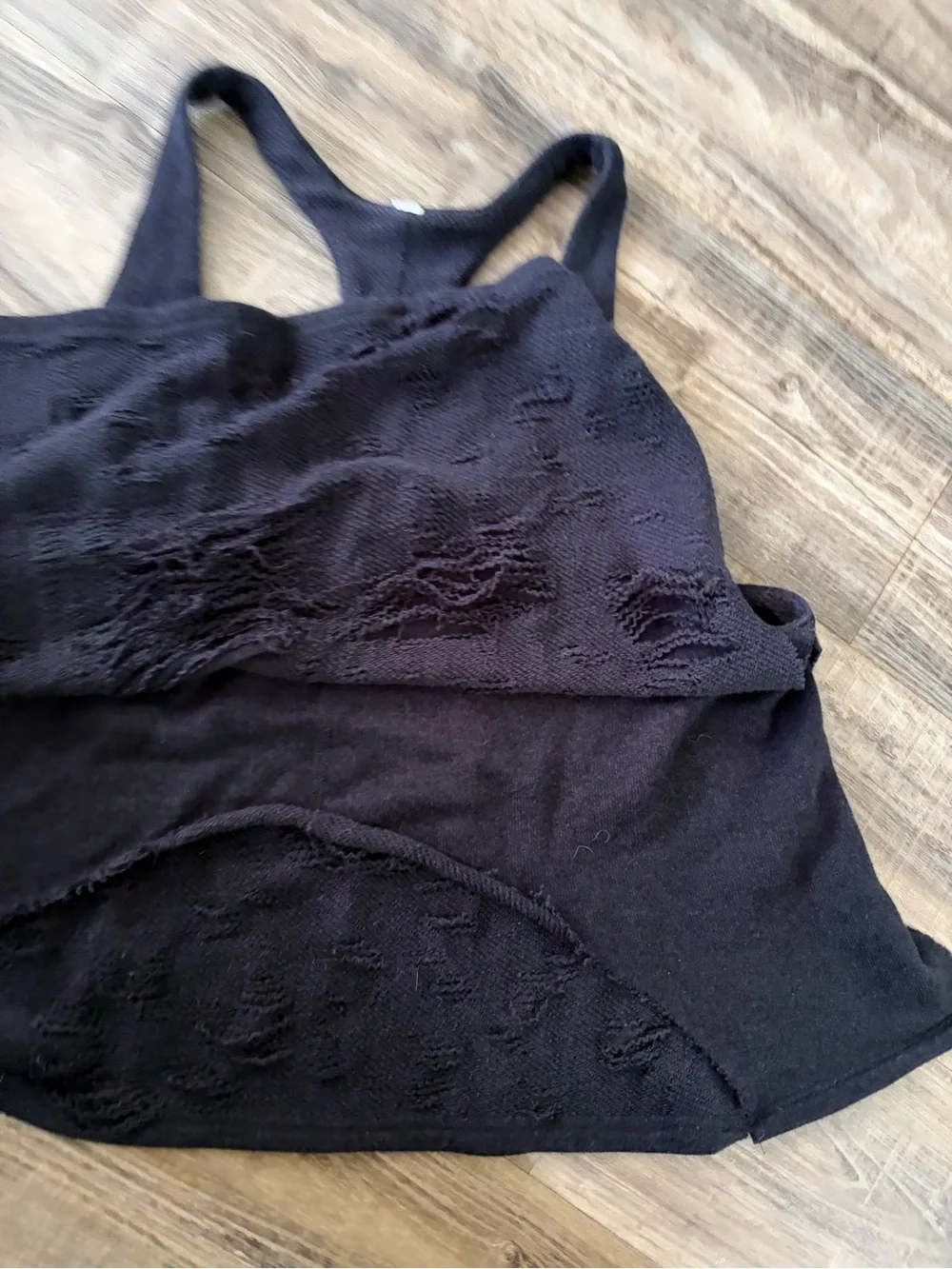 Alo Yoga Black Distressed Terrycloth Racerback Tank Top Athleisure Crop